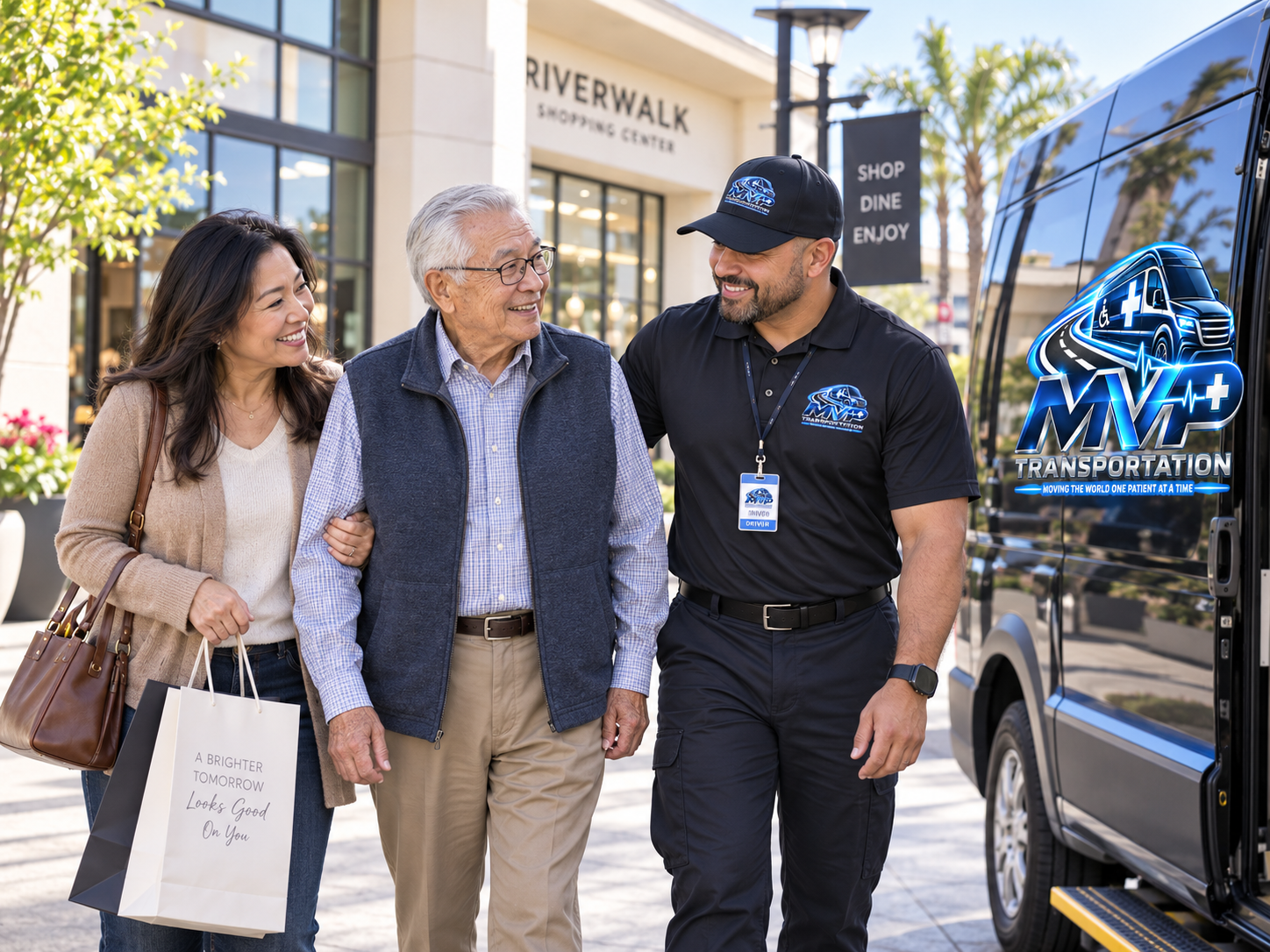MVP Transportation assisting riders at a mall